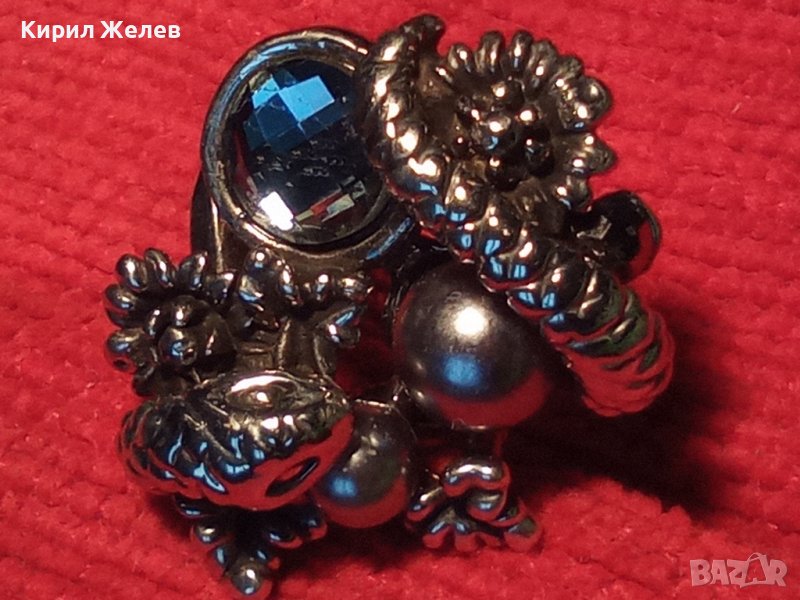 НЕО-ГОТИЧЕСКИ ФИГУРАЛЕН ЗМИЕВИДЕН КРИСТАЛЕН ПЕРЛЕН ПОСРЕБРЕН ПРЪСТЕН 26454, снимка 1