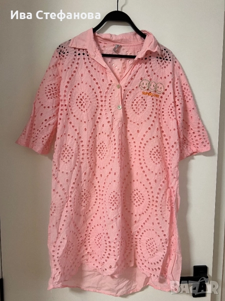 Нова елеганта розова туника  100 % памук памучна риза блуза рязяна дантела дантелена Италия , снимка 1