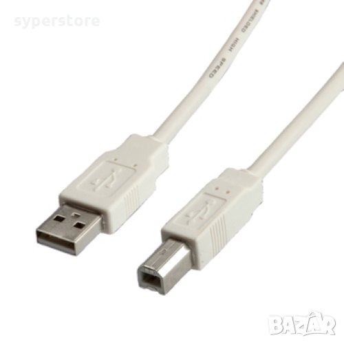 Кабел USB-A към USB-B 2.0 Digital One SP01173 Бял 4.5m, USB Type A to USB B M/M, снимка 1