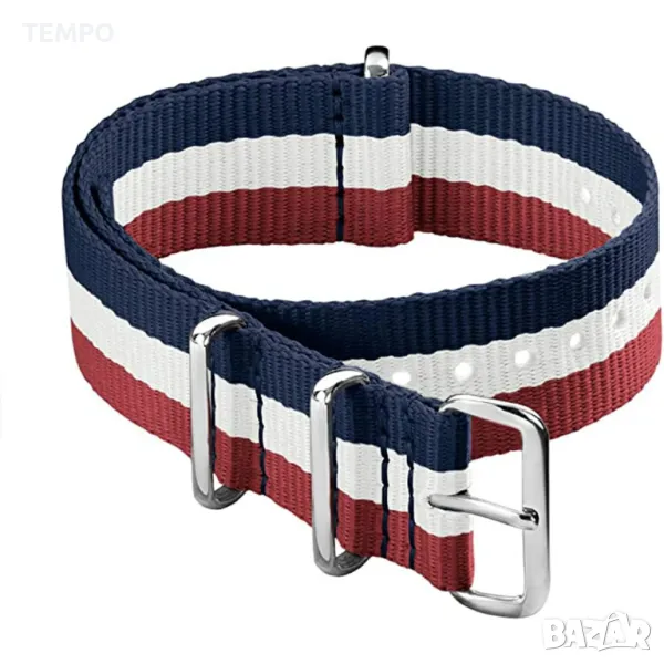 КАИШКА ZULU- ЧЕРВЕН / БЯЛ / СИН -18мм + ПОДАРЪК, снимка 1