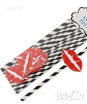 25 бр картонени сламки с устни целувки целувка устна уста, снимка 1