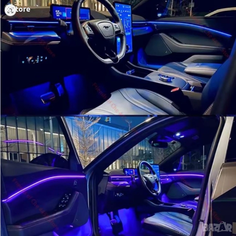 RGB LED осветление за интериор на автомобил с Bluetooth управление и музикален режим A6139, снимка 1