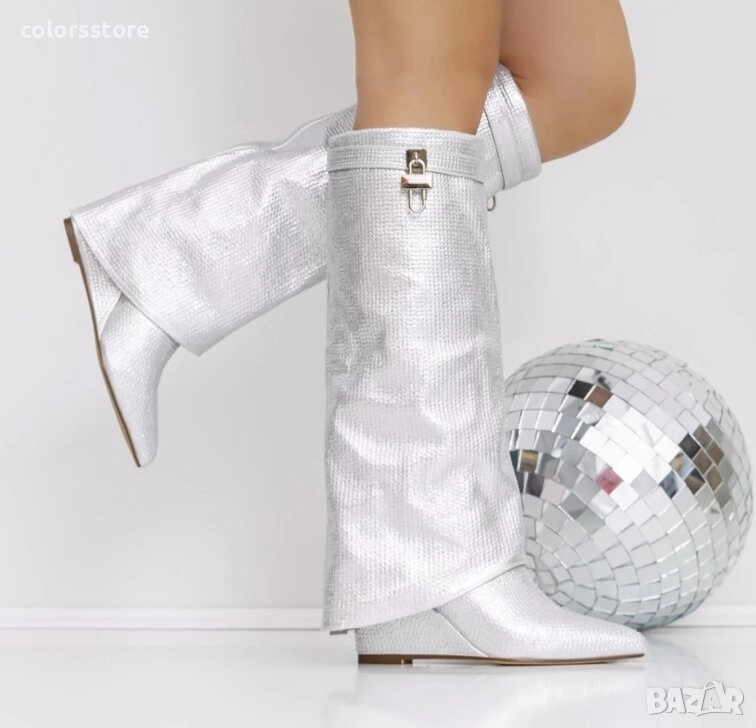 Ботуши на платформа - сребристи с камъчета - 3JF7

, снимка 1