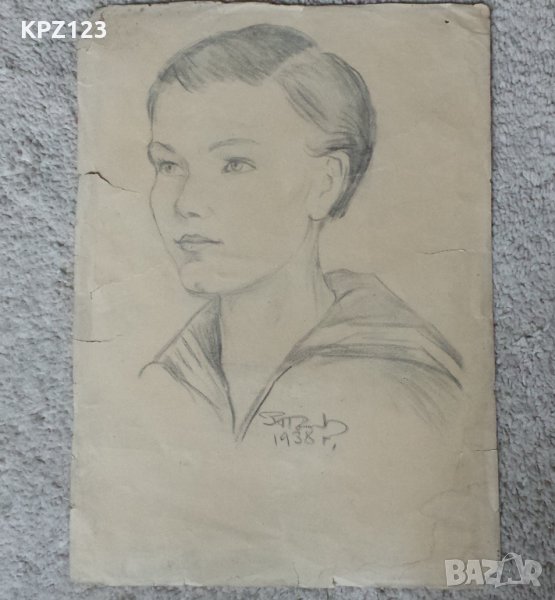 СТАРА ГРАФИКА ПОРТРЕТ МОЛИВ 38 г./ПОДПИСАНА, снимка 1