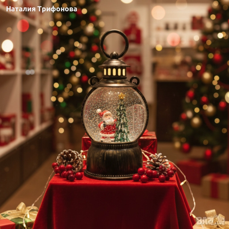 Голям коледен фенер с падащ сняг – уникална празнична украса, снимка 1