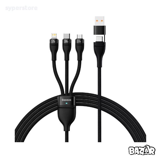 Кабел USB или Type C към Lightning, Micro USB и Type C 1.5m 100W Baseus CASS030201 Cable USB 3 in 1, снимка 1