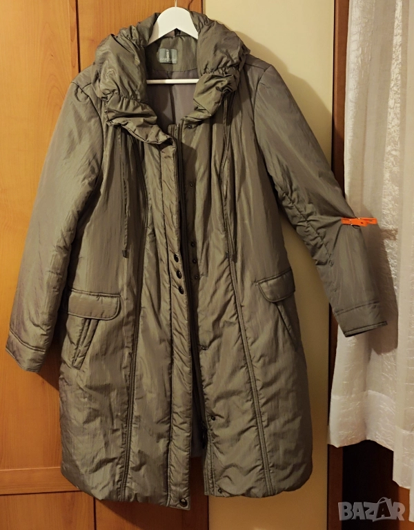 🧥 Дамско дълго шушляково яке със стилна голяма яка, сиво-кафяво, елегантно и различно, хамелеон|2XL, снимка 1