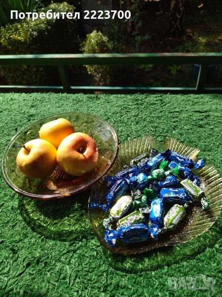 Ретро фруктиера и плато риба-цветно стъкло, снимка 1