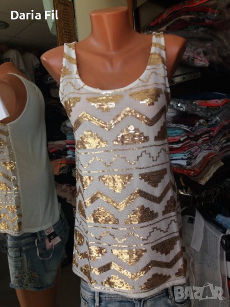 Бял потник със златисти пайети, снимка 1