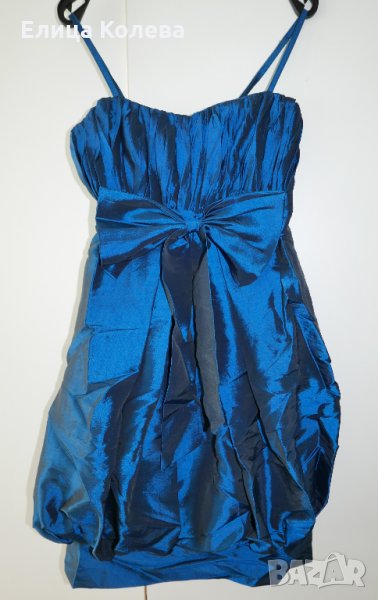 Сатенена рокля тип балон в турсо синьо, снимка 1
