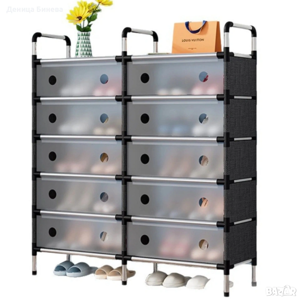 Многоетажен шкаф за обувки с прозоречни врати и голям капацитет, снимка 1