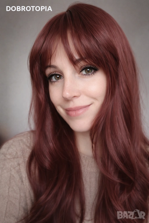 Дълга дамска перука в магнетичен червен цвят, снимка 1
