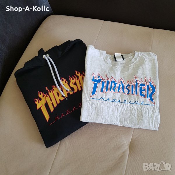 Original THRASHER MAGAZINE Flame Logo Hoodie & THRASHER MAGAZINE San Francisco Skateboard Tee , снимка 1