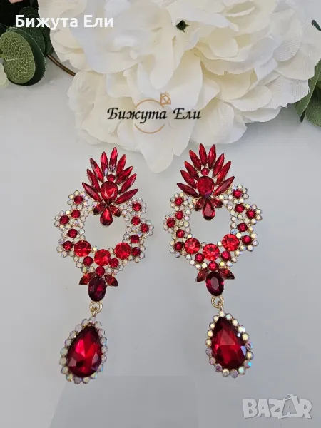 Обеци червени кристали , снимка 1