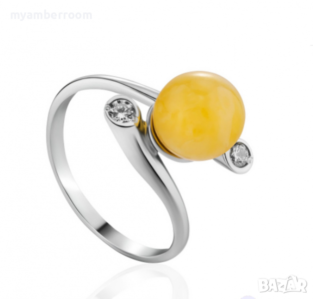 Сребърен пръстен с кехлибар, снимка 1