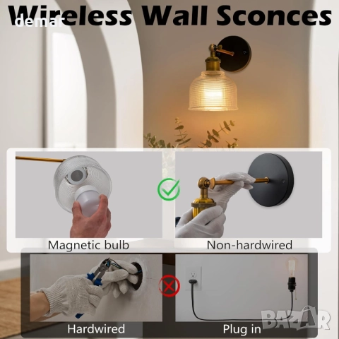 Комплект от 2 стенни лампи FTL, зареждащи се крушки и дистанционно, снимка 3 - Лед осветление - 51888174