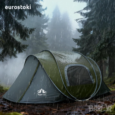 Night Cat Саморазгъваща се двуместна палатка, водоустойчива 2/3 души, дишаща, лесна за сглобяване, снимка 2 - Палатки - 52632776
