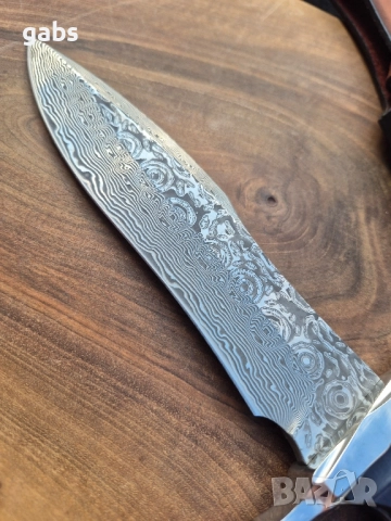 Масивен ловен нож BOWIE DAMASKUS с кания от телешки бланк,LN428, снимка 9 - Ножове - 52008269