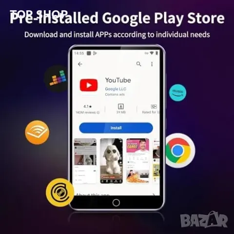 Fanvace 80GB MP3/MP4 плейър с Bluetooth WiFi, Android, 2000mAh с 4" сензорен екран и високоговорител, снимка 5 - MP3 и MP4 плеъри - 49500160