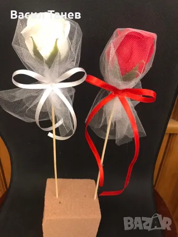 Вечни сапунени ароматизирани рози 6 см чашка 30 см дръжка , снимка 5 - Декорация за дома - 49258509