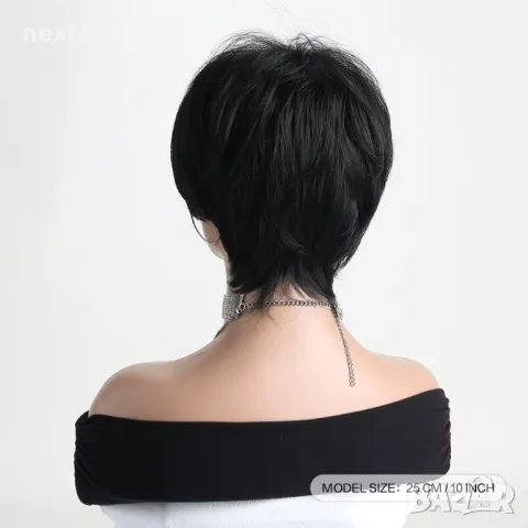 Асиметрична къса черна перука на една страна, снимка 5 - Аксесоари за коса - 50307611