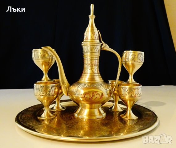 Старинен бронзов сервиз за ракия,клетъчен емайл., снимка 9 - Антикварни и старинни предмети - 31768943