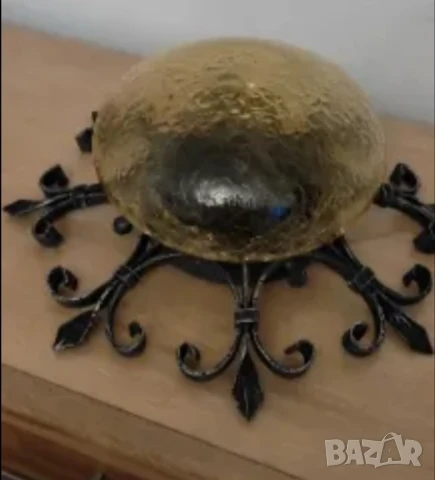 Красив ретро плафон от ковано желязо и цветно стъкло, снимка 3 - Лампи за таван - 50804894