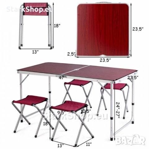  Комплект сгъваема маса за къмпинг с четири стола, снимка 6 - Къмпинг мебели - 30562379