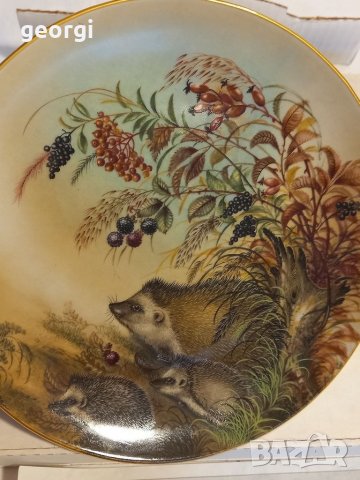 Австрийска декоративна порцеланова чиния с таралежи 30/1 , снимка 2 - Колекции - 37713616