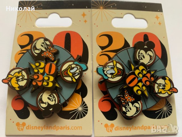 Значка Mickey and friends, Disneyland Paris 2023 collection, трислойна, въртящи елементи, 2 бр. нови