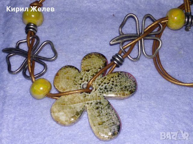 ФЛОРАЛНА ХЕНД - МЕЙД ОГЪРЛИЦА ПОСРЕБРЕНА с ВИСУВАНА ЦВЕТНА АРТ КЕРАМИКА 34731, снимка 2 - Колиета, медальони, синджири - 39179790