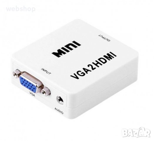 Конвертор, преобразувател вход VGA(ж)+3,5mm JACK(ж) изход HDMI(ж), снимка 1