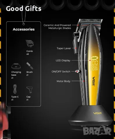 Машинка за подстригване VGR V-270 – 9000RPM, LED дисплей, професионална, снимка 3 - Машинки за подстригване - 50387552