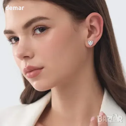Обeци със сърце от моасанит 0.5 CT, S925 с родиево покритие – за подарък, снимка 3 - Обеци - 55849780