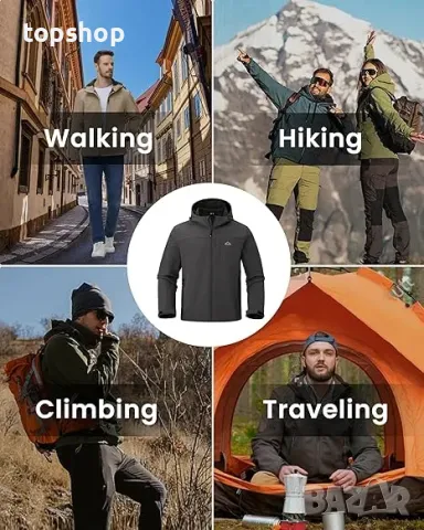 donhobo Мъжко туристическо яке с поларена подплата, много джобове и качулка, XL, сиво, снимка 6 - Якета - 50355189