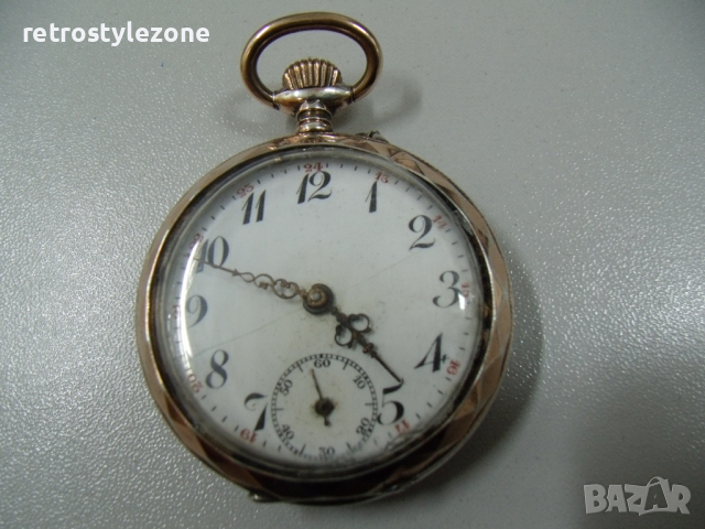 № 6154 стар френски джобен часовник   - REMONTOIR Sylindre   - сребърен с позлата   , снимка 1 - Антикварни и старинни предмети - 36437361