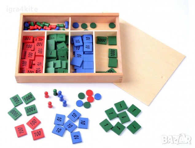 Дървен комплект Монтесори за ранно обучение математика в кутия , снимка 3 - Образователни игри - 34880431