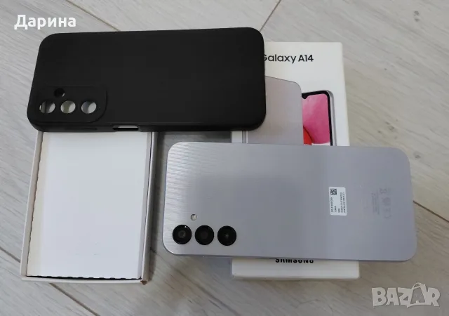  Samsung Galaxy A14 ( 4 GB / 128 GB ) Silver . Като нов , с Кутия + Протектор и Кейс !
