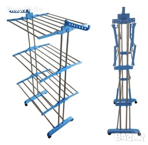 Сгъваем сушилник за дрехи на колелца – практична стойка за сушене на пране, снимка 9 - Други стоки за дома - 47696437