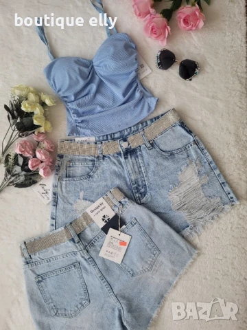 дънкови къси панталони Л размер, снимка 4 - Къси панталони и бермуди - 51153259