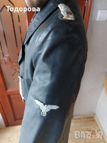 Schwarzer SS-Trenchcoat ww2(кожено военно палато на немски офицер), снимка 12 - Антикварни и старинни предмети - 52181408