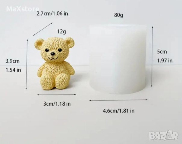 3D плюшено мече Силиконов молд форма за свещи гипс сапун смола фондан за декорация на торта , снимка 3 - Форми - 51995026