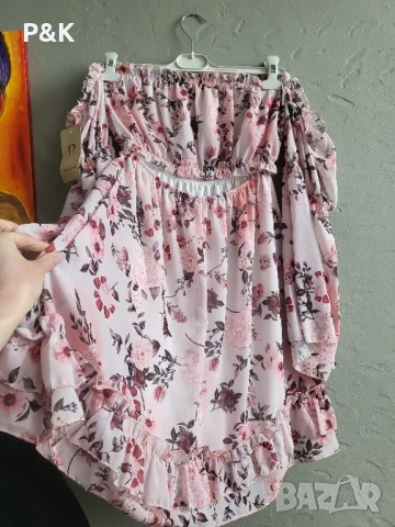 рокля с паднали рамене , снимка 3 - Рокли - 51263341