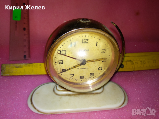SLAVA MADE in USSR СЛАВА ГЛОБУС Стар РЯДЪК КОЛЕКЦИОНЕРСКИ РУСКИ БУДИЛНИК МЕХ. ЧАСОВНИК СССР 35271, снимка 5 - Антикварни и старинни предмети - 44545319