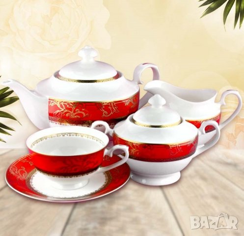 Червени чаши за чай и кафе от костен порцелан използваем в миялна машина, снимка 7 - Чаши - 27209252