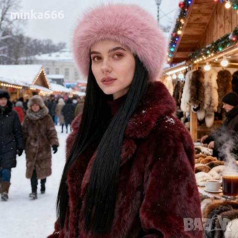 Дамска шапка с естествен косъм.