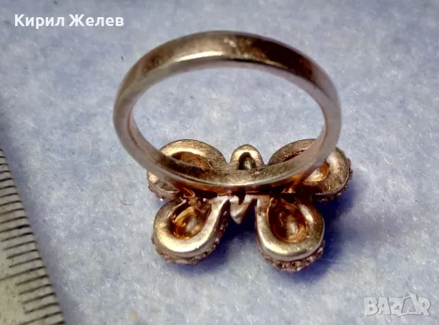 КРАСИВ ПОЗЛАТЕН СРЕБЪРЕН ПРЪСТЕН ПЕПЕРУДА СРЕБРО 925 с ДЕБЕЛА ЖЪЛТА ПОЗЛАТА и ИСКРЯЩИ ЦИРКОНИ 48355, снимка 9 - Пръстени - 50417455