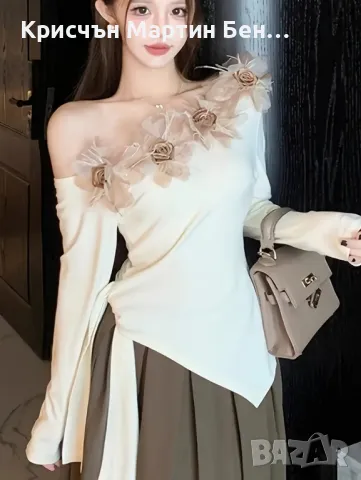 Елегантен Топ С Открити рамене с 3 д цветчета , снимка 2 - Корсети, бюстиета, топове - 48619130