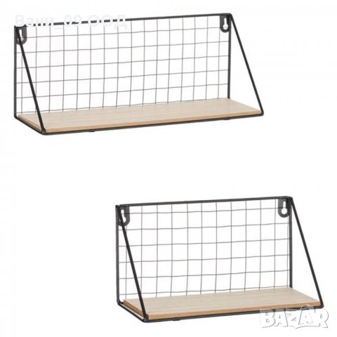 2 броя стенни етажерки от дърво и метал, снимка 2 - Етажерки - 33726118
