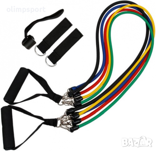 Ластици за упражнения , Комплект 5 броя с 5 дръжки (310468) 